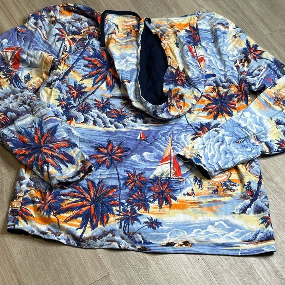 Men’s Polo Ralph Lauren Reversible Tropical Hawaii Print Hooded Pullover‎ Medium